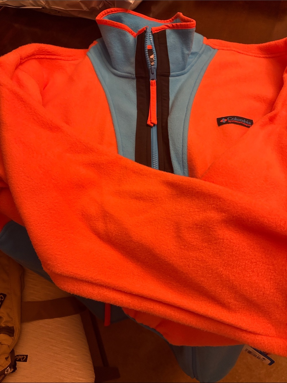 Columbia  Bright Orange and Light Blue Puffer-Style Fleece Half-Zip
